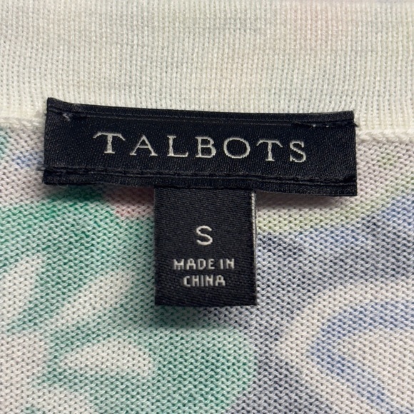 Talbots S Paisley Pullover Sweater Cotton Blend 3/4 Sleeve Crew Neck Green - Picture 3 of 6